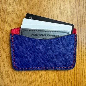 Designer Blue and Red Italian Leather Card Wallet