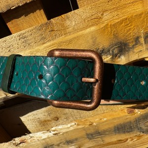 Handmade Stamped Dragon Scale Pattern Leather Belt