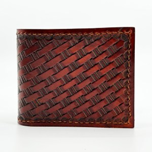 Leather Basketweave Stamped Bifold Wallet